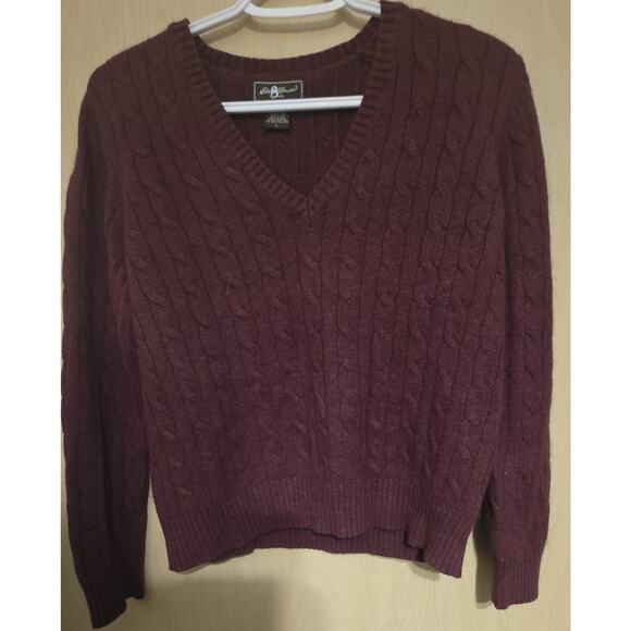 Eddie Bauer Wool Sweater Women’s Lg V-neck Rabbit Blend Vintage Warm Cozy - Picture 1 of 6